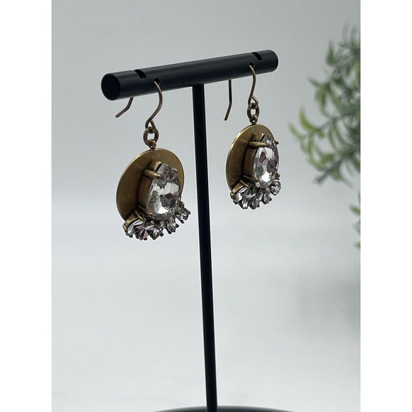 J. Crew Gold Tone Disc Teardrop Marquis Rhinestone Dangle Earrings - Picture 4 of 10